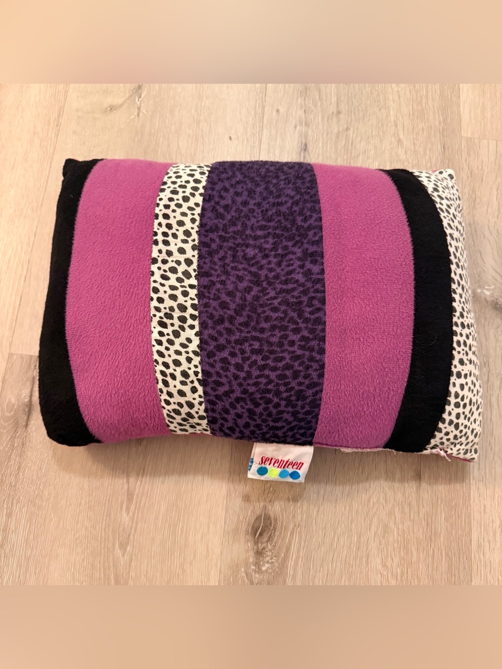 VTG Y2K Seventeen Magazine Accent Pillow Pink Purple Cheetah Leopard Patchwork